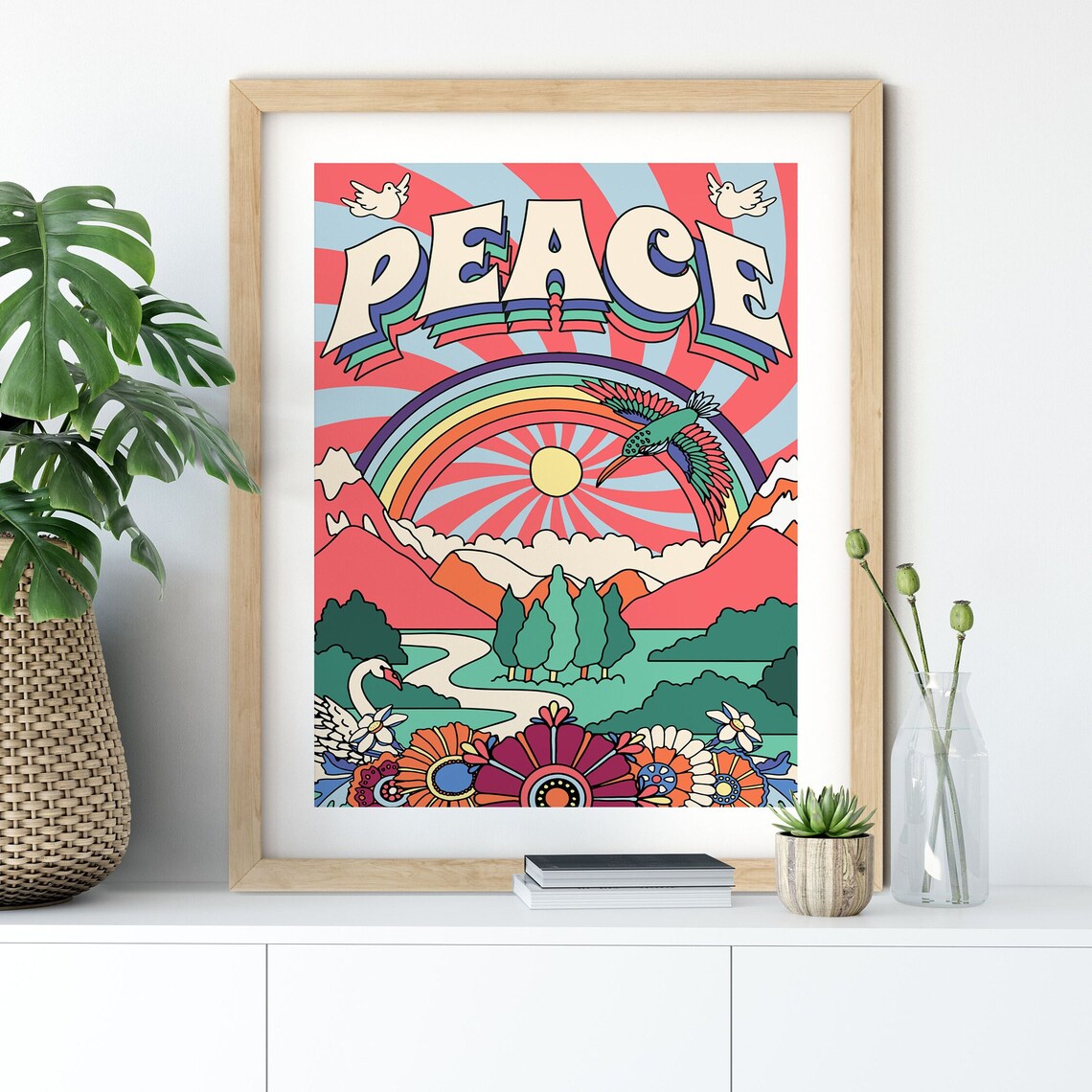 Peace 70s Vintage Poster, Boho Bedroom Wall Art - Image 4