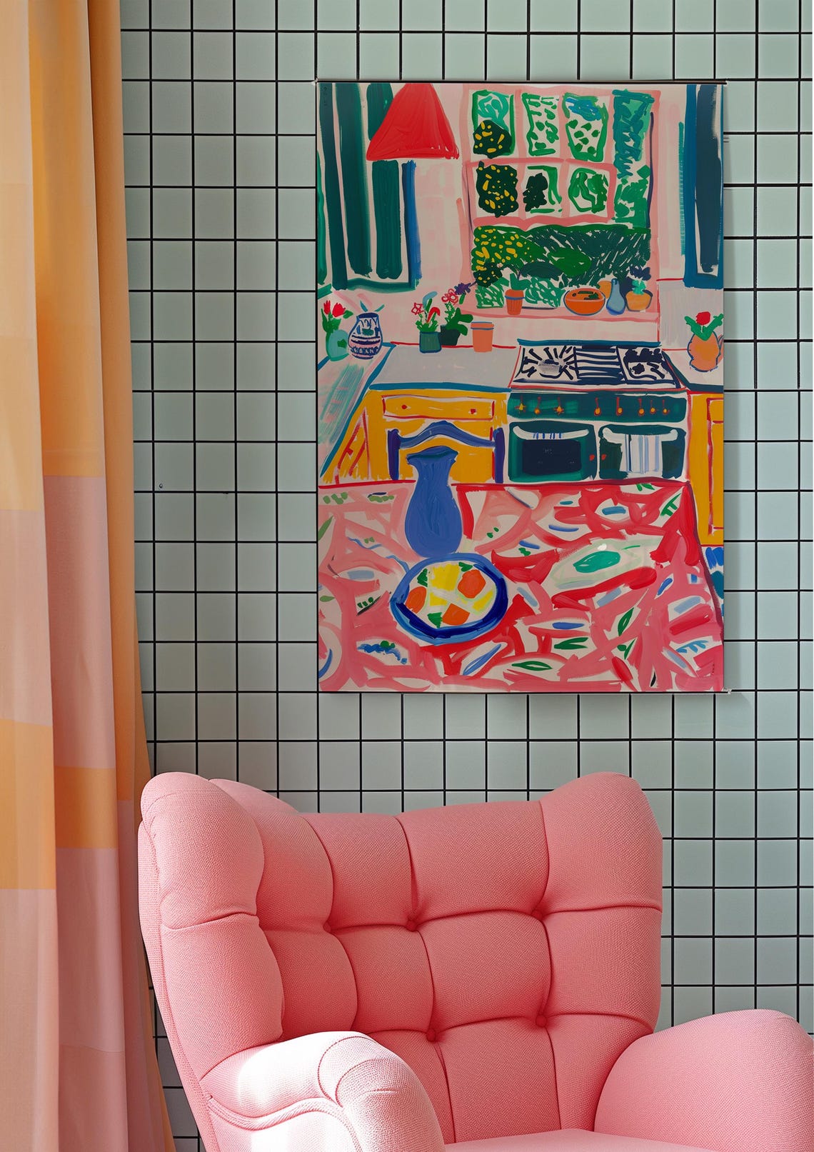 Colorful Cheerful Kitchen Interior Table Setting Red Cloth Art Print - Image 5