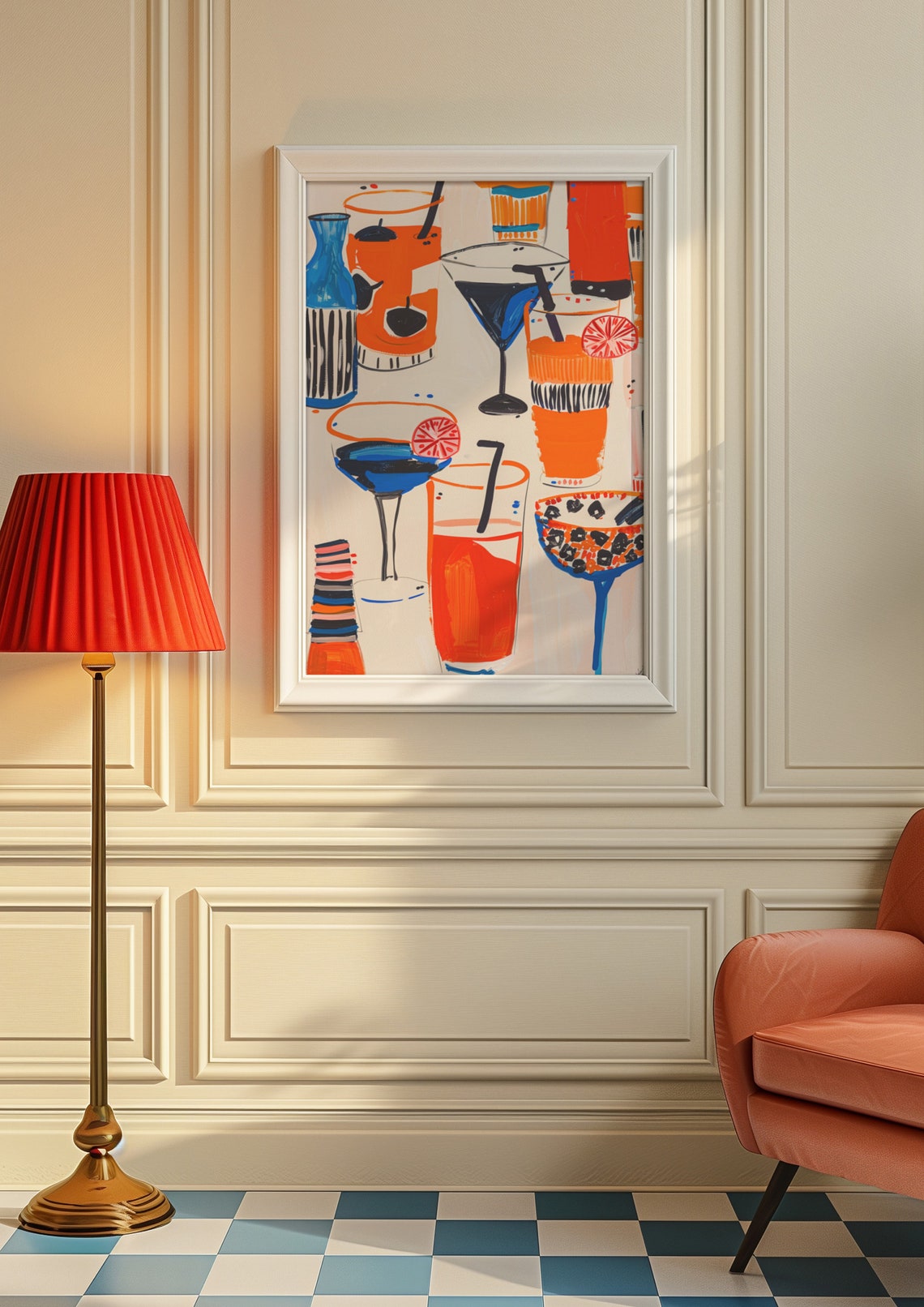 Orange and Blue Cocktail Illustration Martini Highball Bar Poster - Image 8