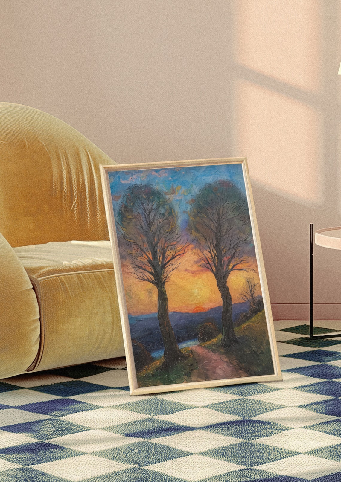 Sunset Two Trees Silhouette Landscape Poster In Impressionist Oil - Image 4