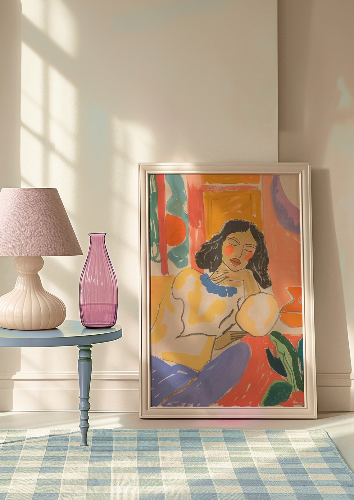 Serene Dreamy Seated Woman Surrounded by Bright Colors Poster - Image 9