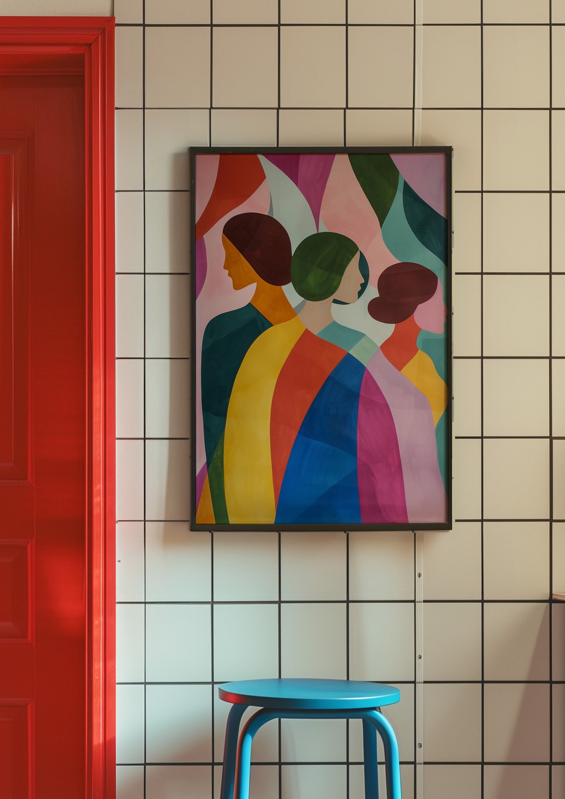 Three Women Profiles Overlapping Bold Color Blocks Modern Poster - Image 4