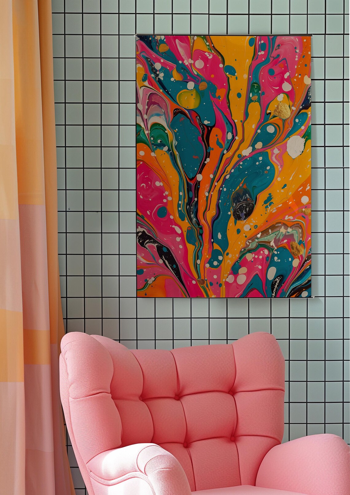 Colorful Fluid Marble Abstract Painting Pink Orange Teal Swirl Poster - Image 5