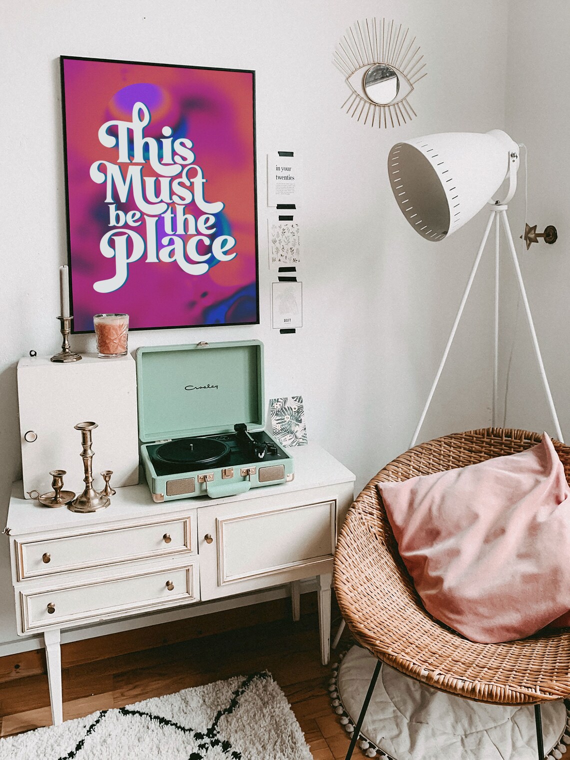 This Must Be The Place Retro Quote Poster With Magenta Floral Fade - Image 8