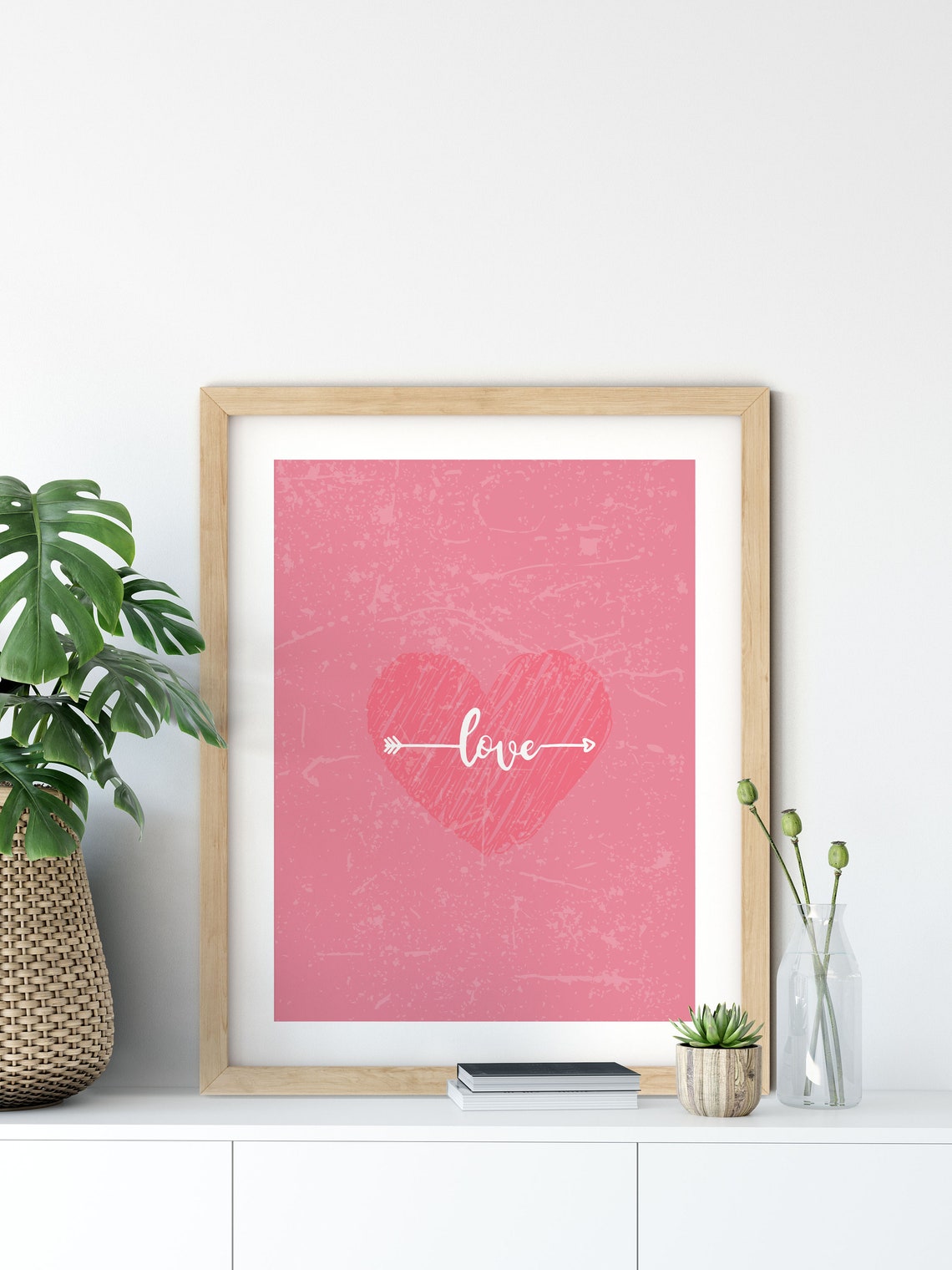 Love Script Arrow Pink Heart Typography Retro Romance Wall Poster - Image 4