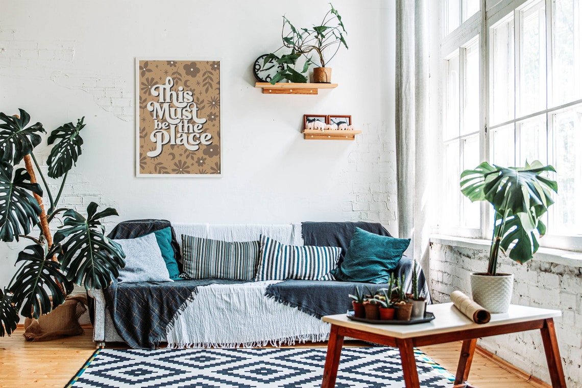 This Must Be The Place Retro Poster In Warm Tan Floral Pattern - Image 9