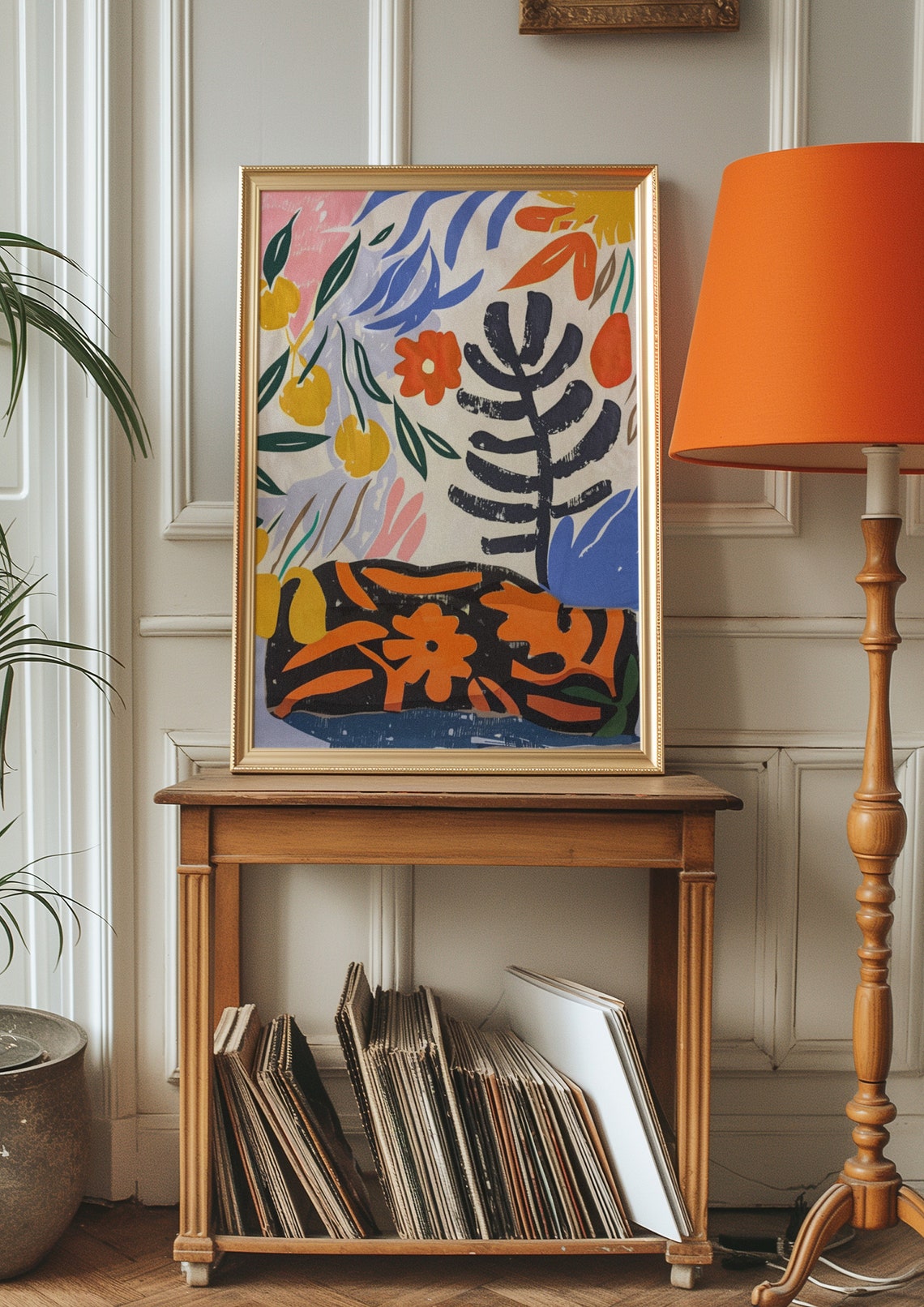 Abstract Orange Flower Bold Black Graphic Shape Floral Art Print - Image 2