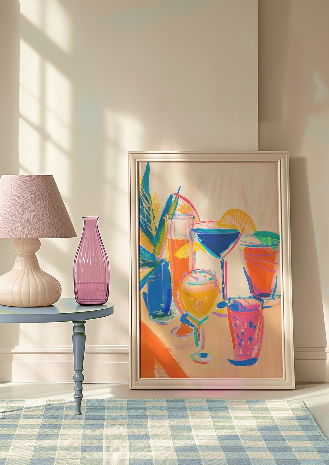 Blue Orange Pink Cocktail Glasses Table Scene Modern Bar Poster - Image 5