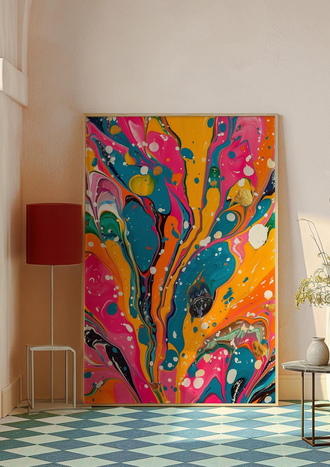 Colorful Fluid Marble Abstract Painting Pink Orange Teal Swirl Poster - Image 8