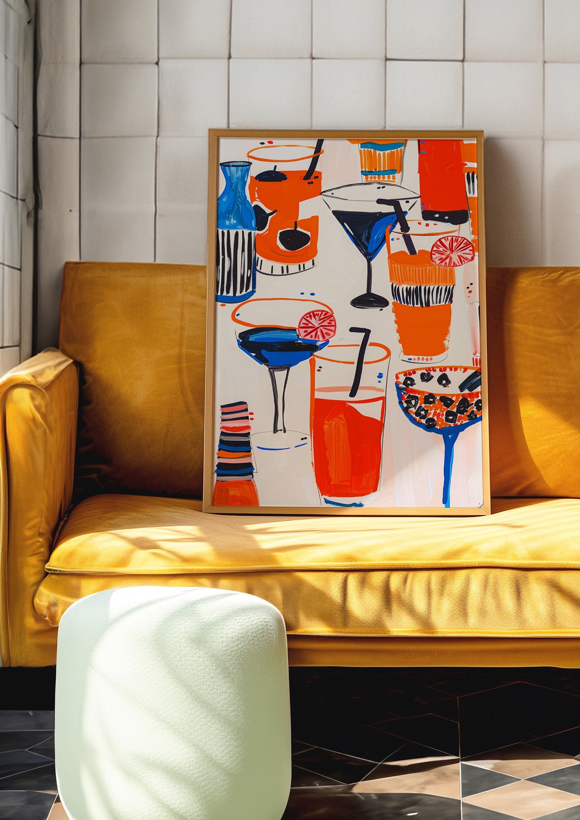 Orange and Blue Cocktail Illustration Martini Highball Bar Poster - Image 5