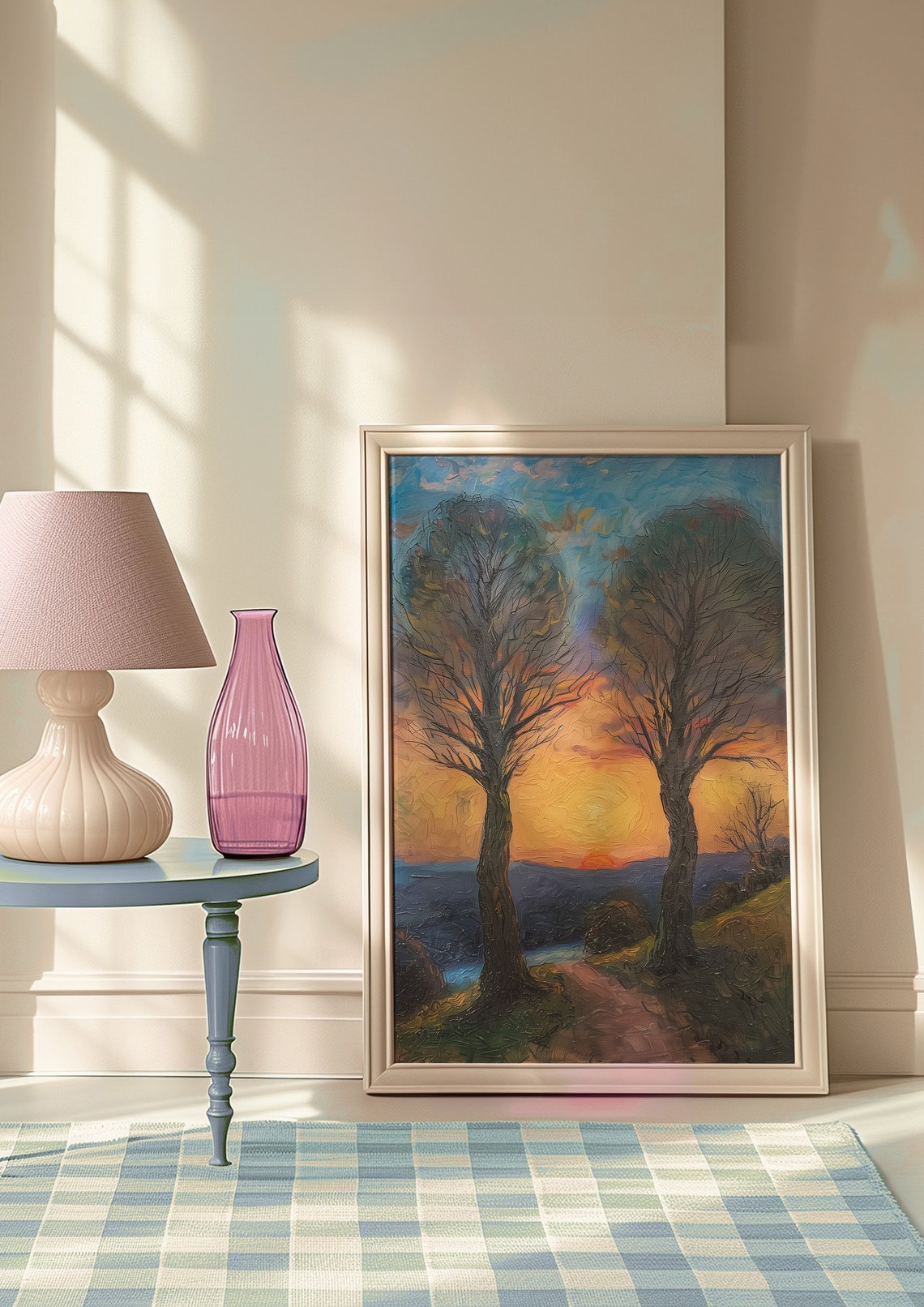 Sunset Two Trees Silhouette Landscape Poster In Impressionist Oil - Image 5