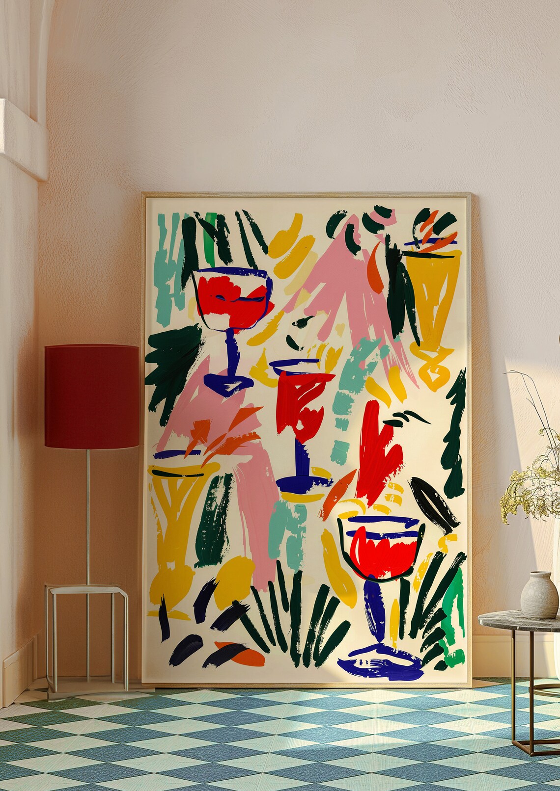 Abstract Cocktail Glasses Bright Bold Colorful Bar Art Poster - Image 6