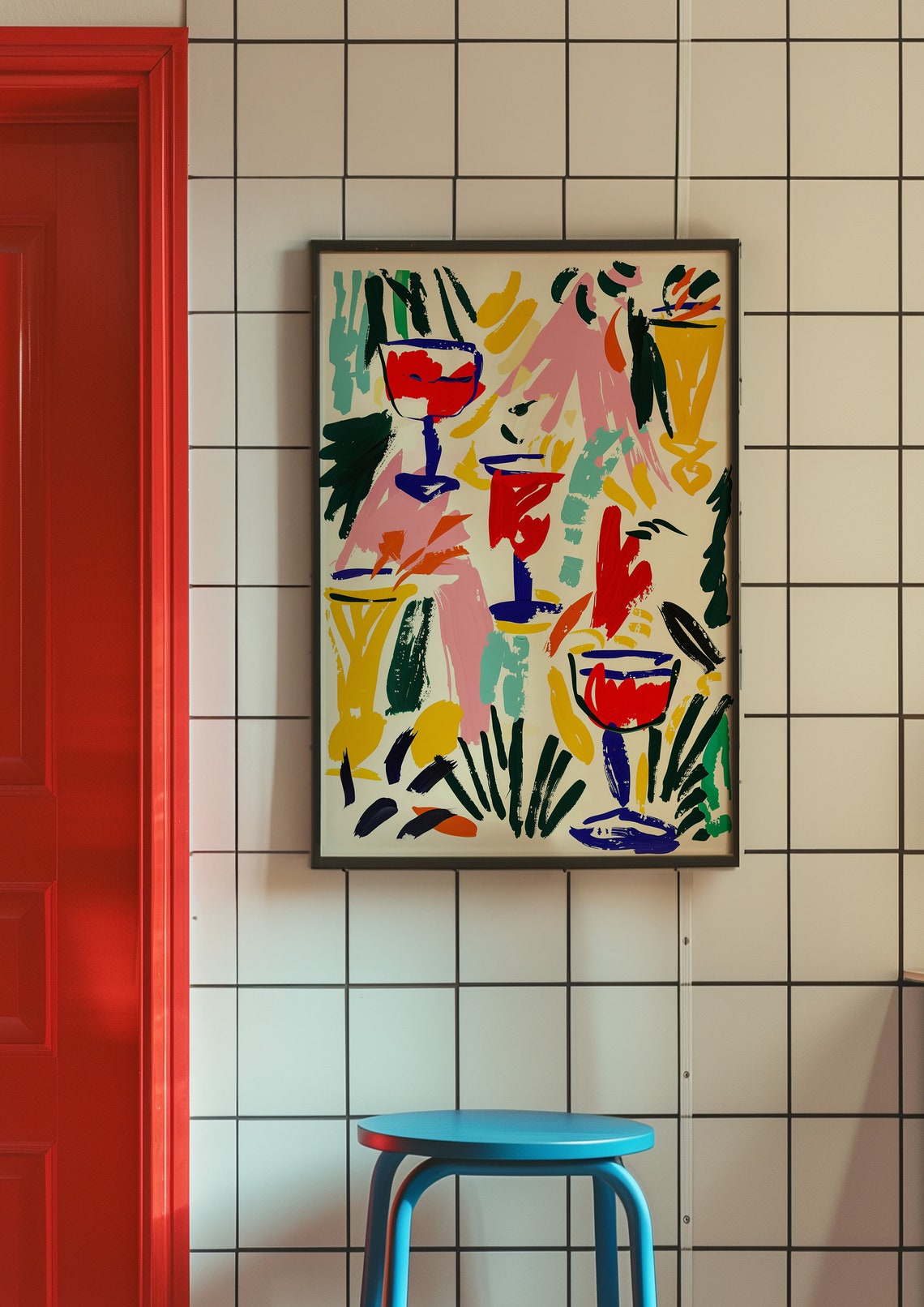 Abstract Cocktail Glasses Bright Bold Colorful Bar Art Poster - Image 2