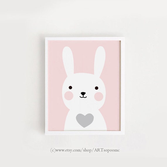 Baby Pink Bunny Print Nursery Wall Art