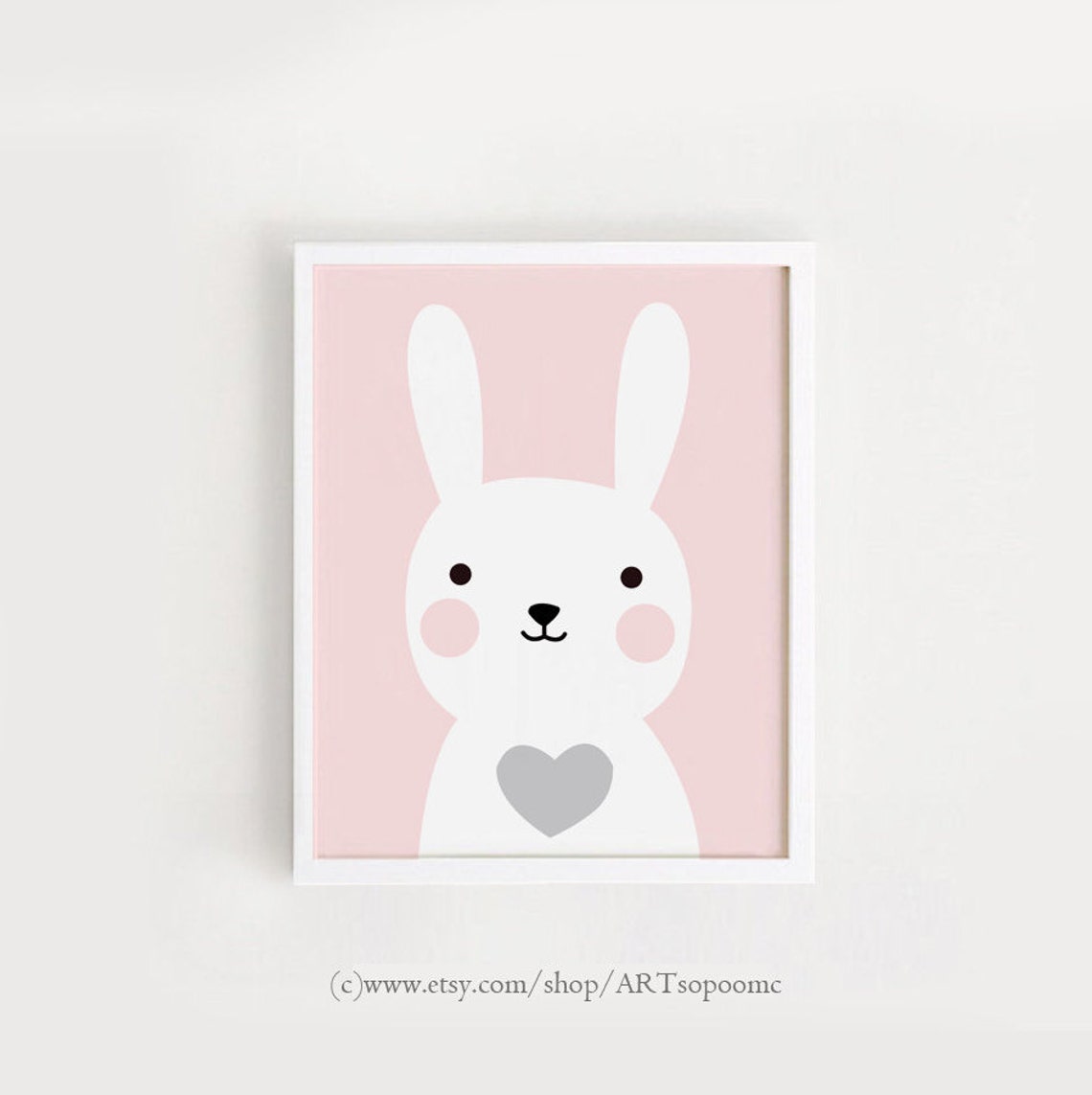 Baby Pink Bunny Nursery Print Cute Rabbit Kids Wall Decor Art