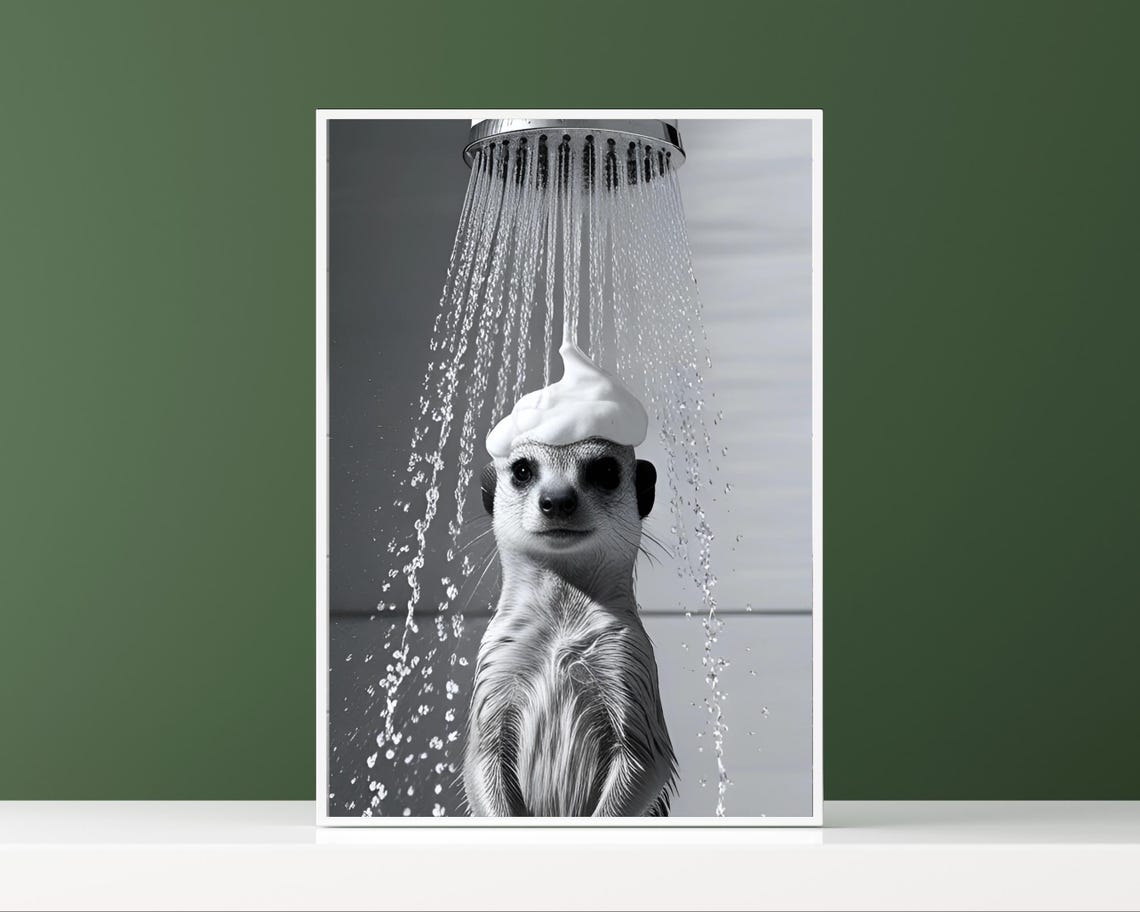 Meerkat Taking a Shower With Soap Foam Funny Bathroom Poster - Image 2