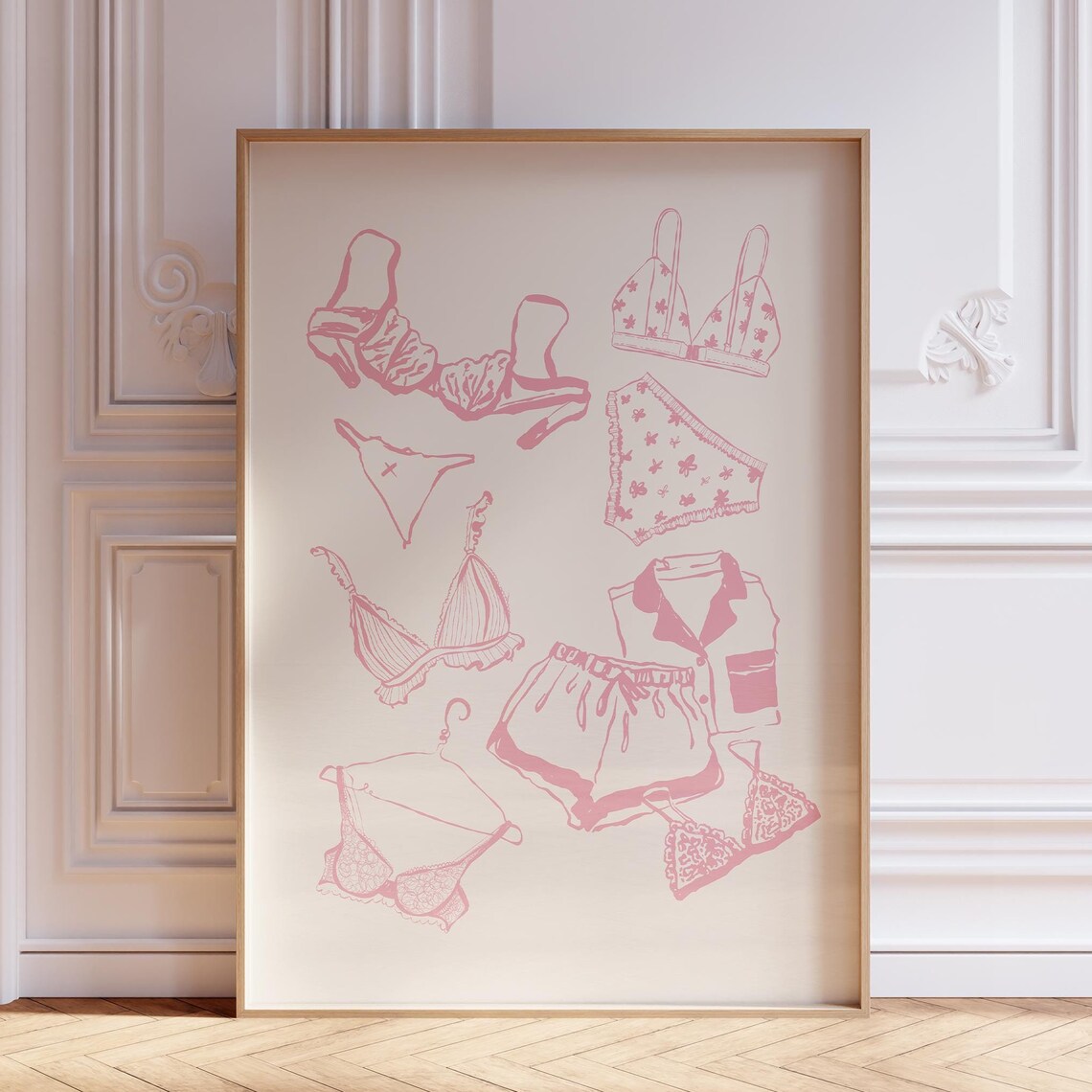 Pink Coquette Laundry Art Print, Girly Apartment Decor