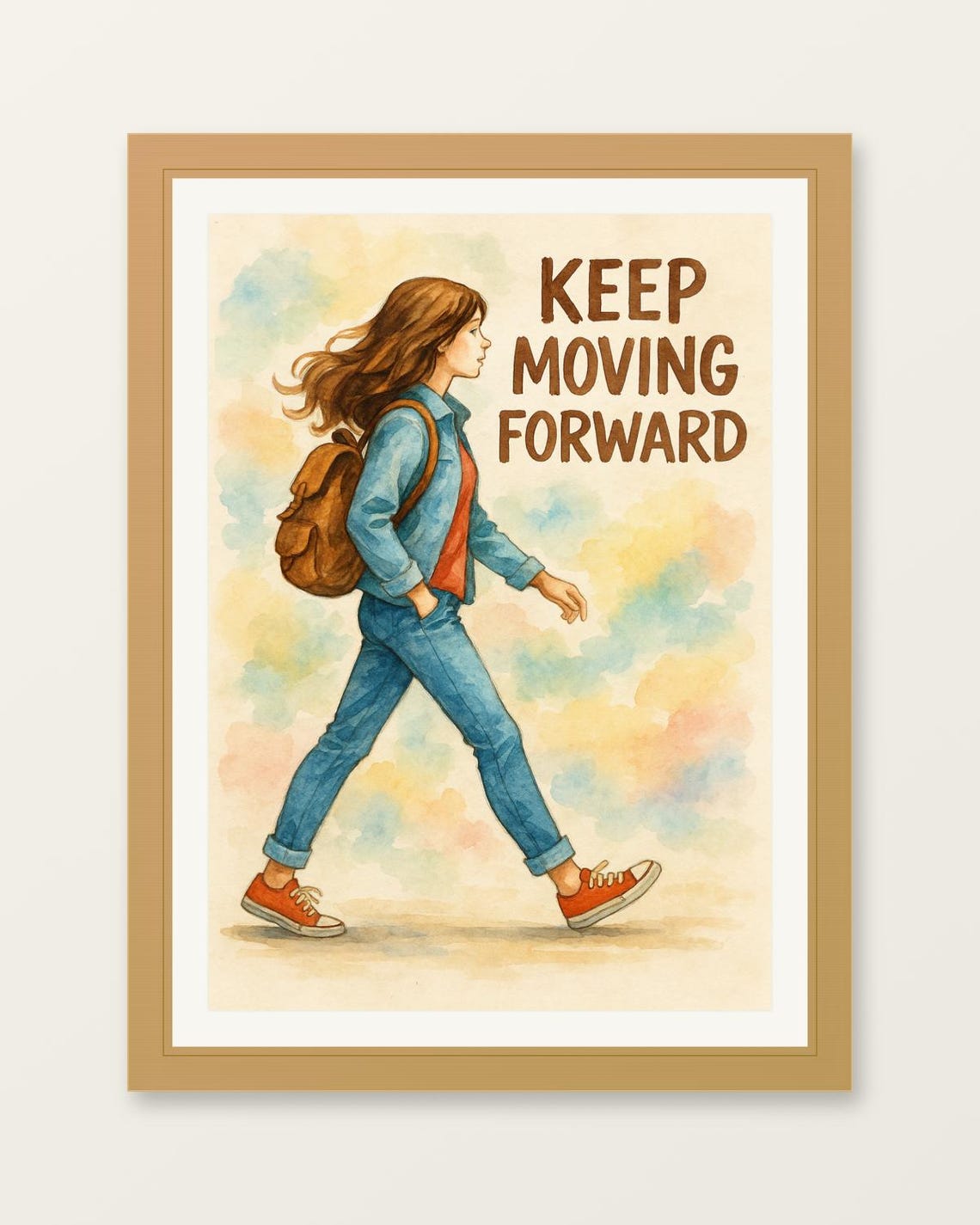 Motivational Watercolor Keep Moving Forward Girl Walk Quote Poster