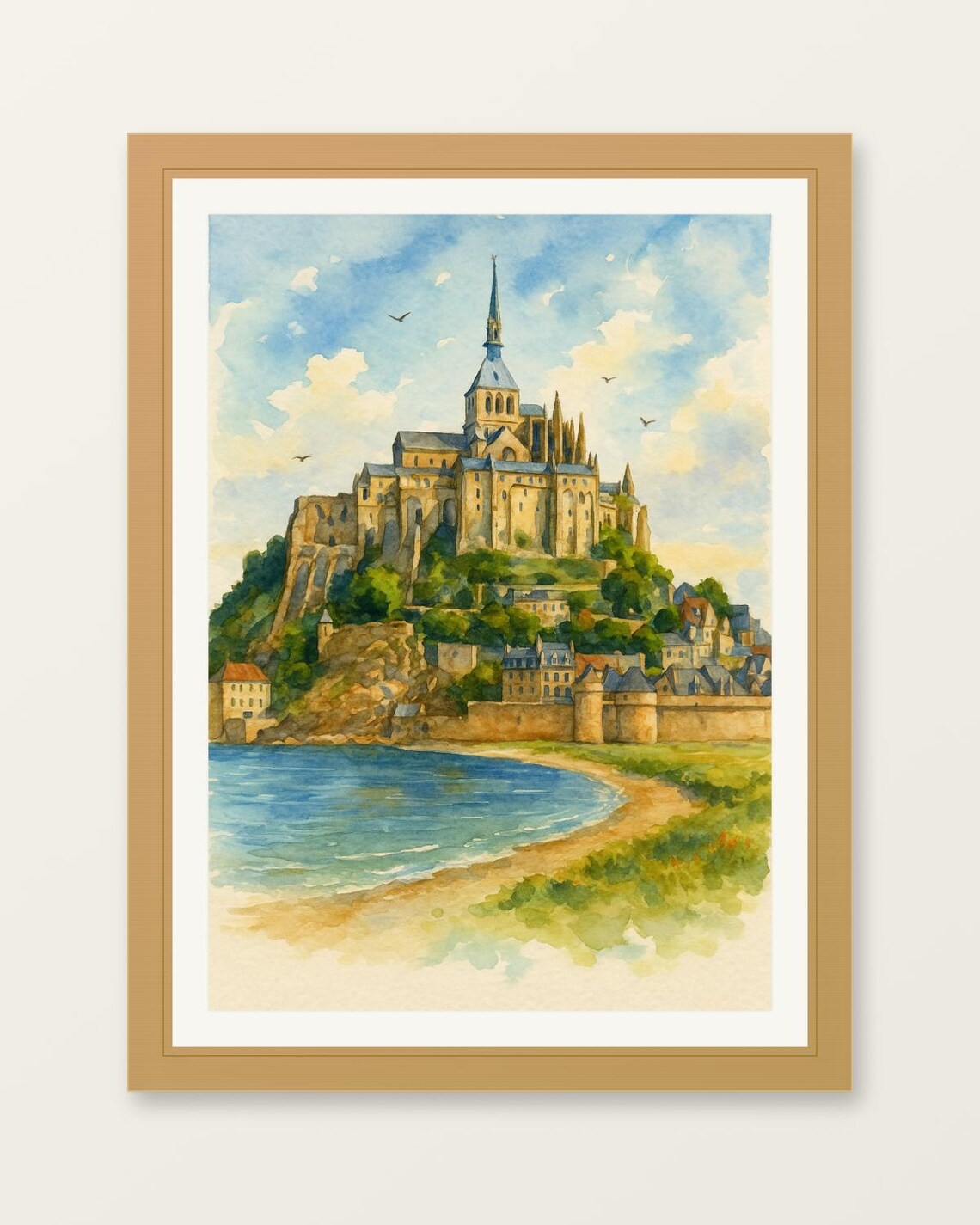 Mont Saint Michel Island Abbey France Watercolor Travel Poster