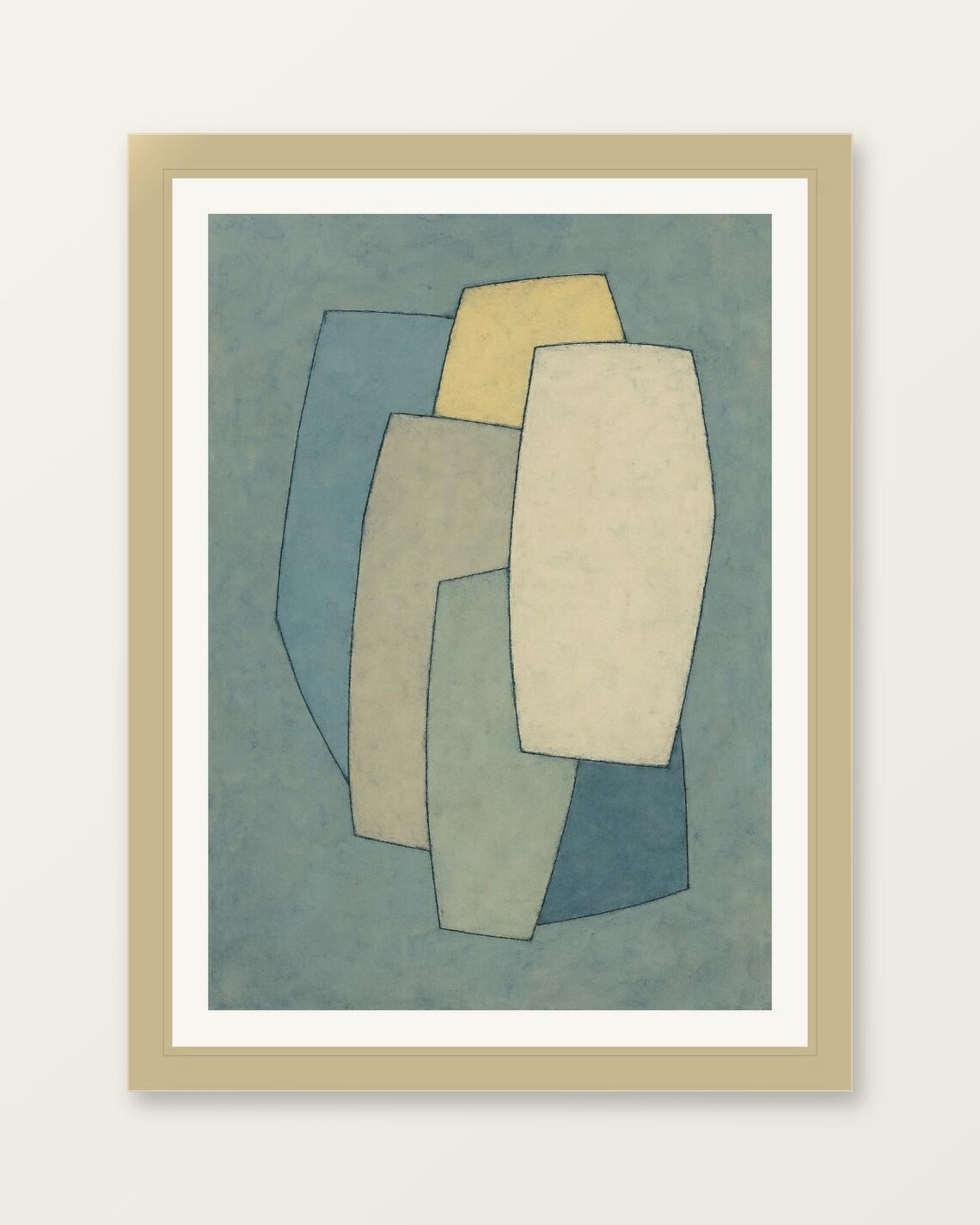 Minimalist Beige Blue Abstract Art Poster Modern Geometric Wall