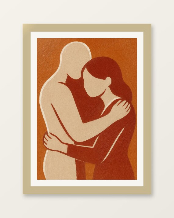 Burnt Orange Abstract Hug Poster Minimalist Wall Art