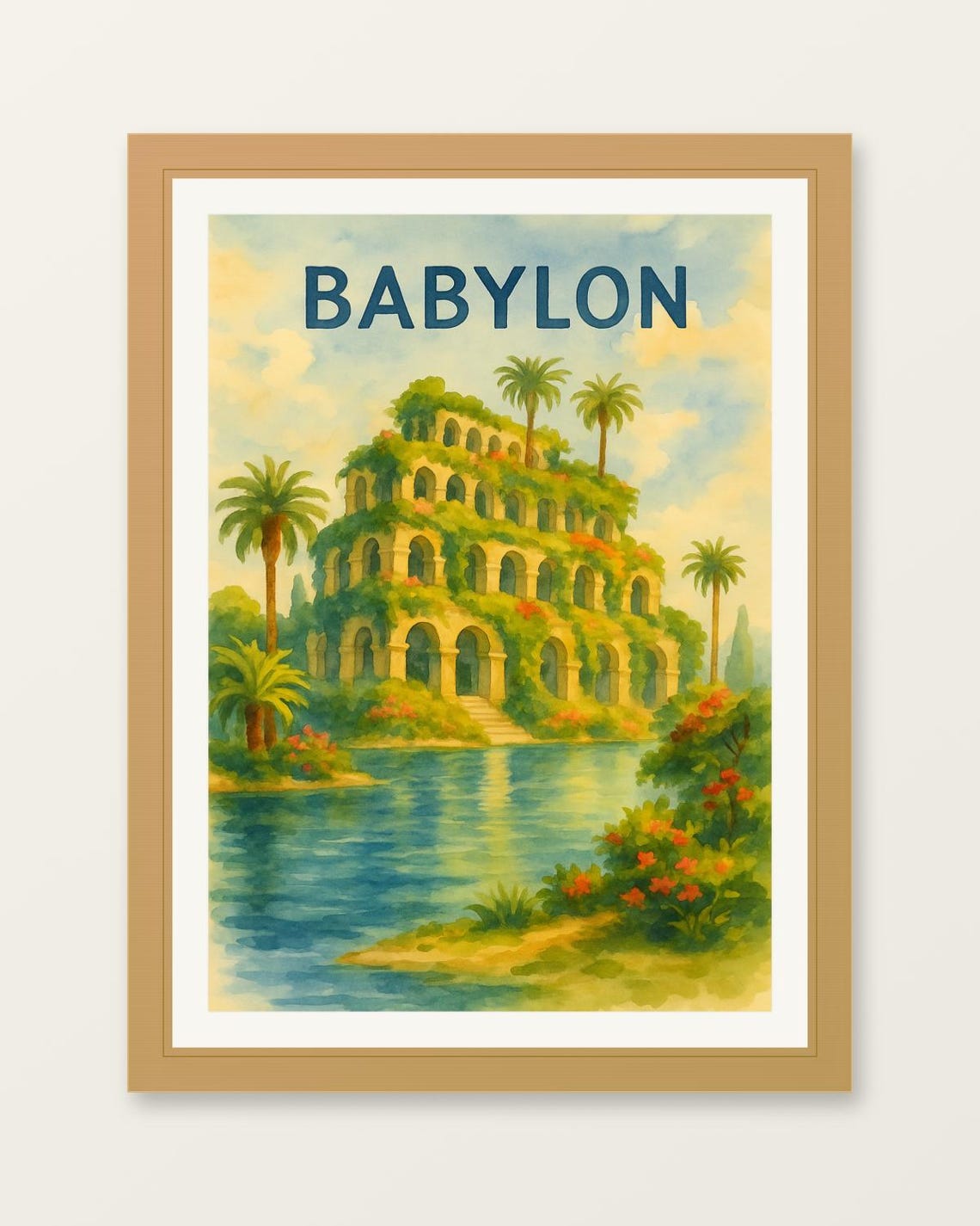 Babylon Hanging Gardens Watercolor Ancient Wonder Travel Art Poster
