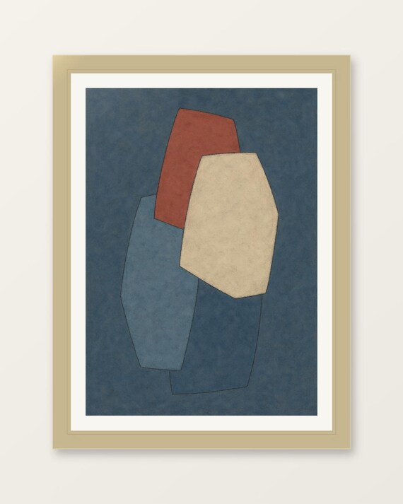 Layered Blue Beige Abstract Poster Modern Minimalist Wall Art