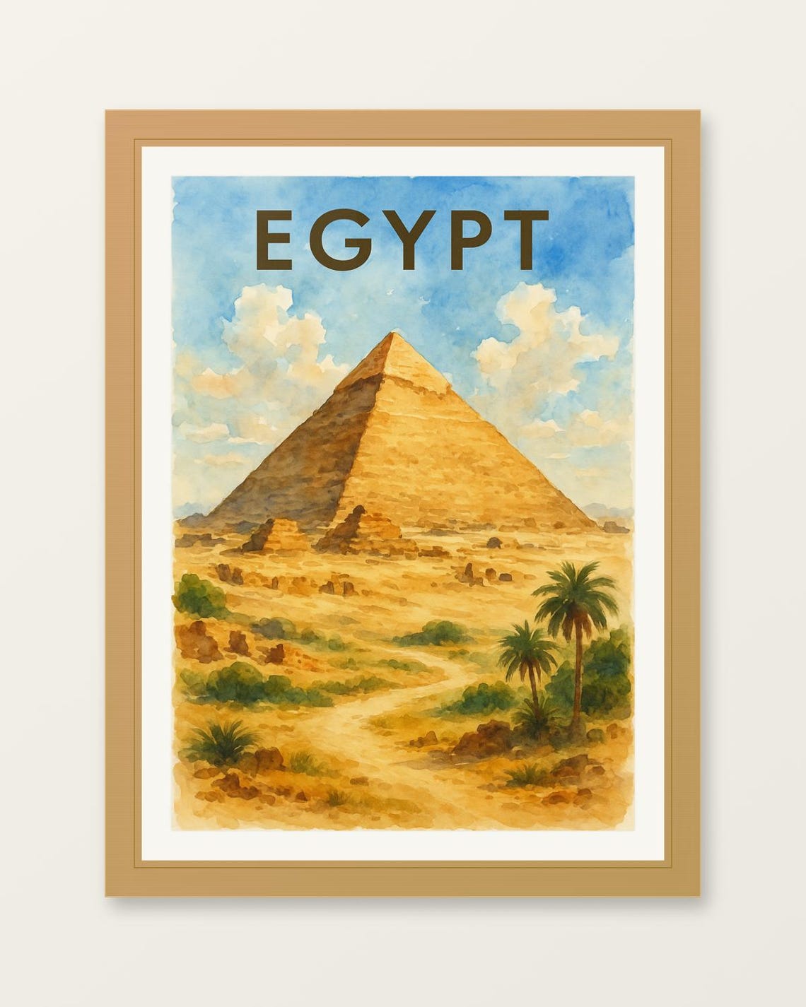 Egypt Pyramids Desert Watercolor Ancient Landmark Travel Art Poster