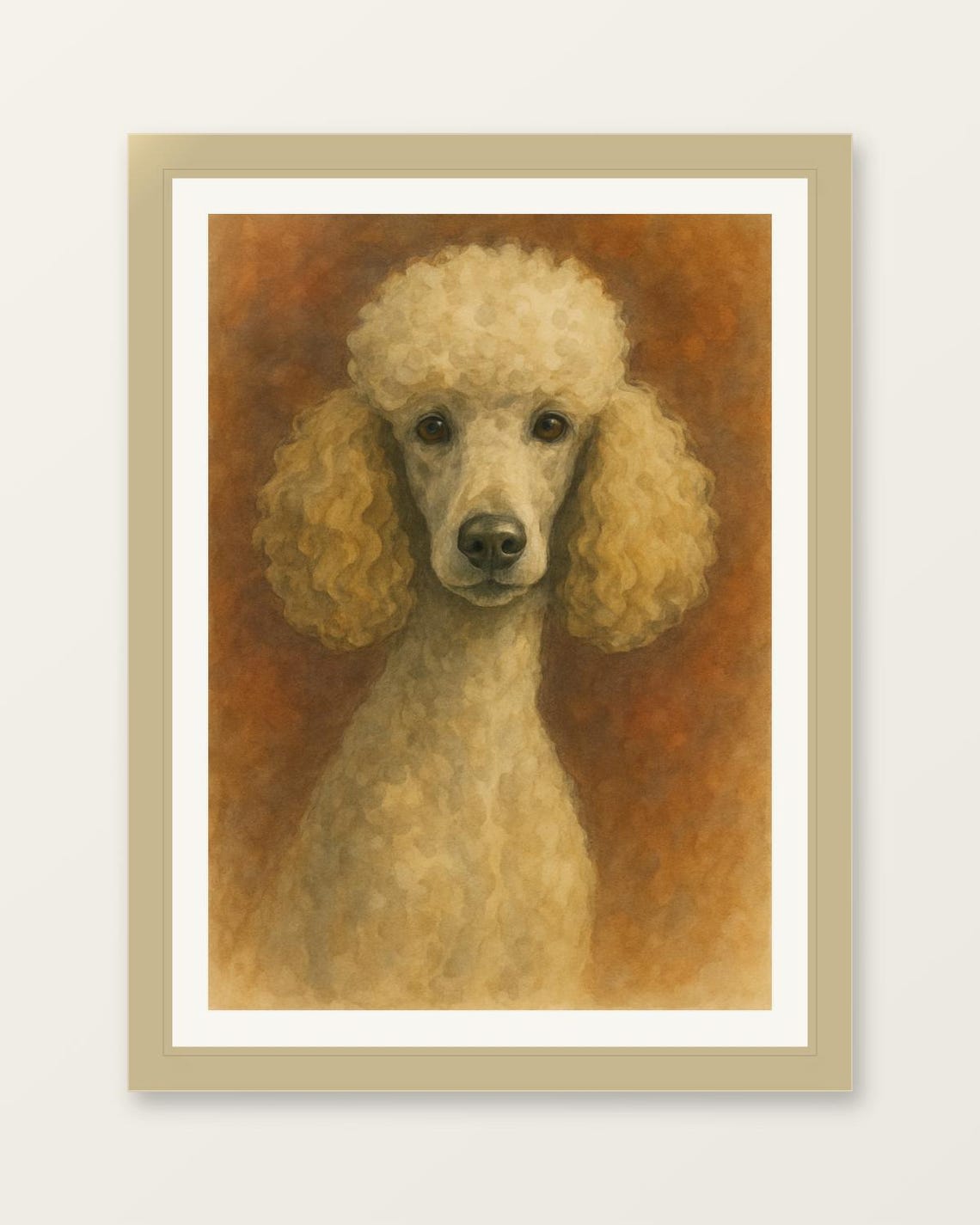 Elegant Cream Poodle Watercolor Rustic Gentle Dog Portrait Print