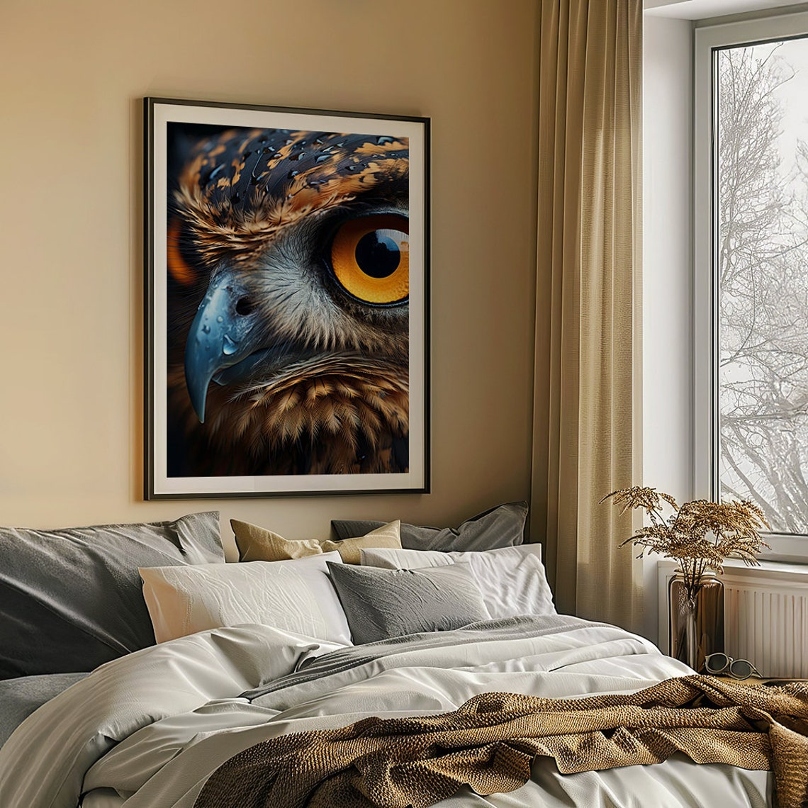 Owl Eye Extreme Close Up With a Fiery Orange Iris Detail Poster - Image 5