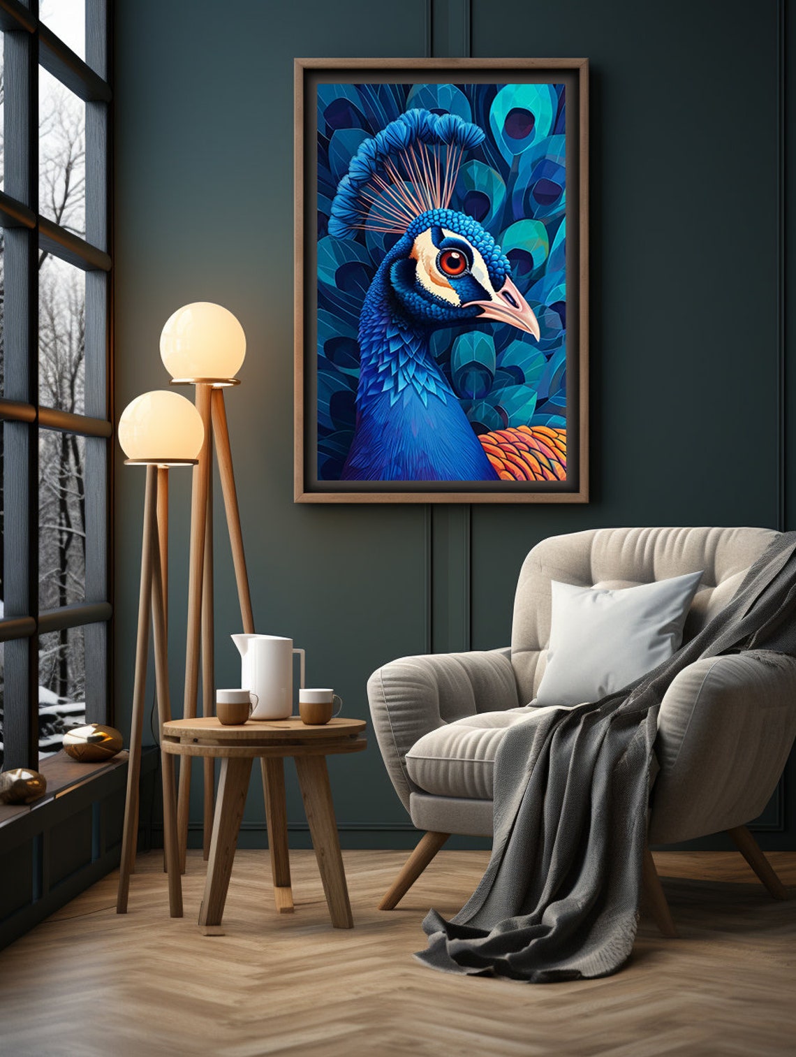 Vivid Blue Peacock Head in Striking Close-Up Portrait Poster - Image 7