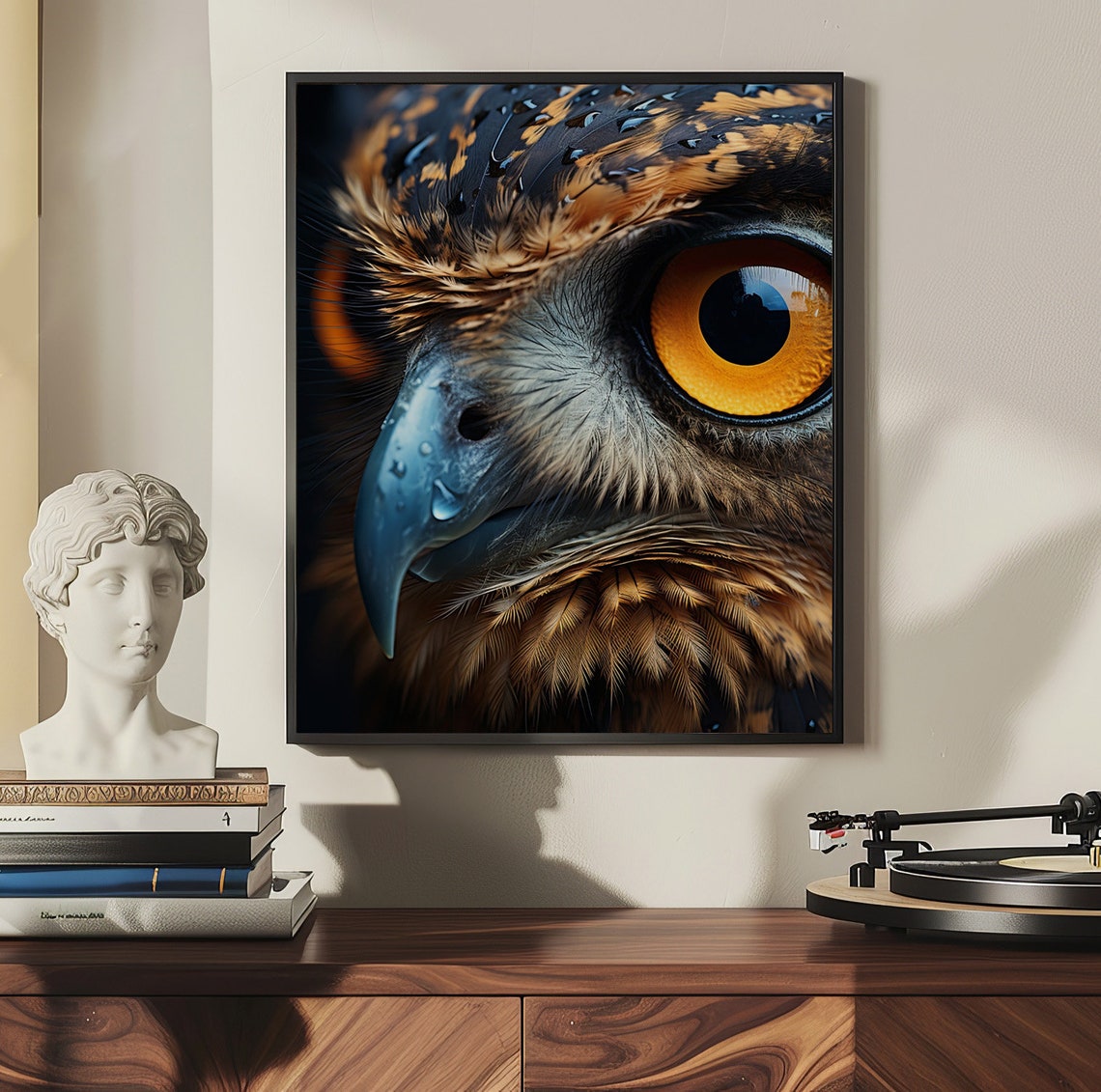 Owl Eye Extreme Close Up With a Fiery Orange Iris Detail Poster