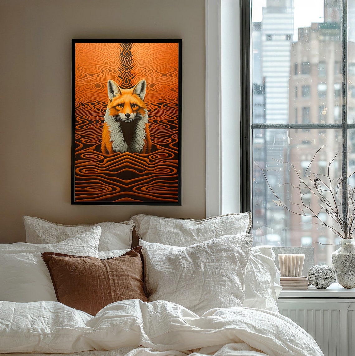 Red Fox Centered in a Mesmerizing Orange Optical Illusion Poster - Image 4