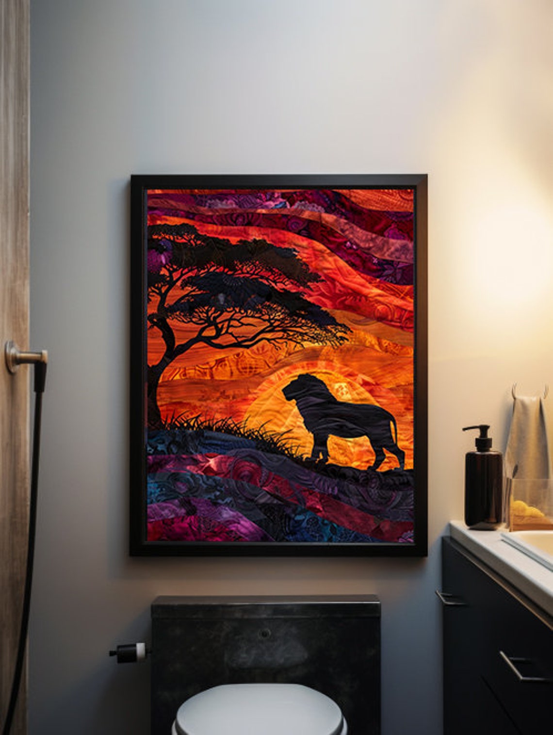 Lion Silhouette at Sunset in a Layered Paper Cut Savanna Poster - Image 5