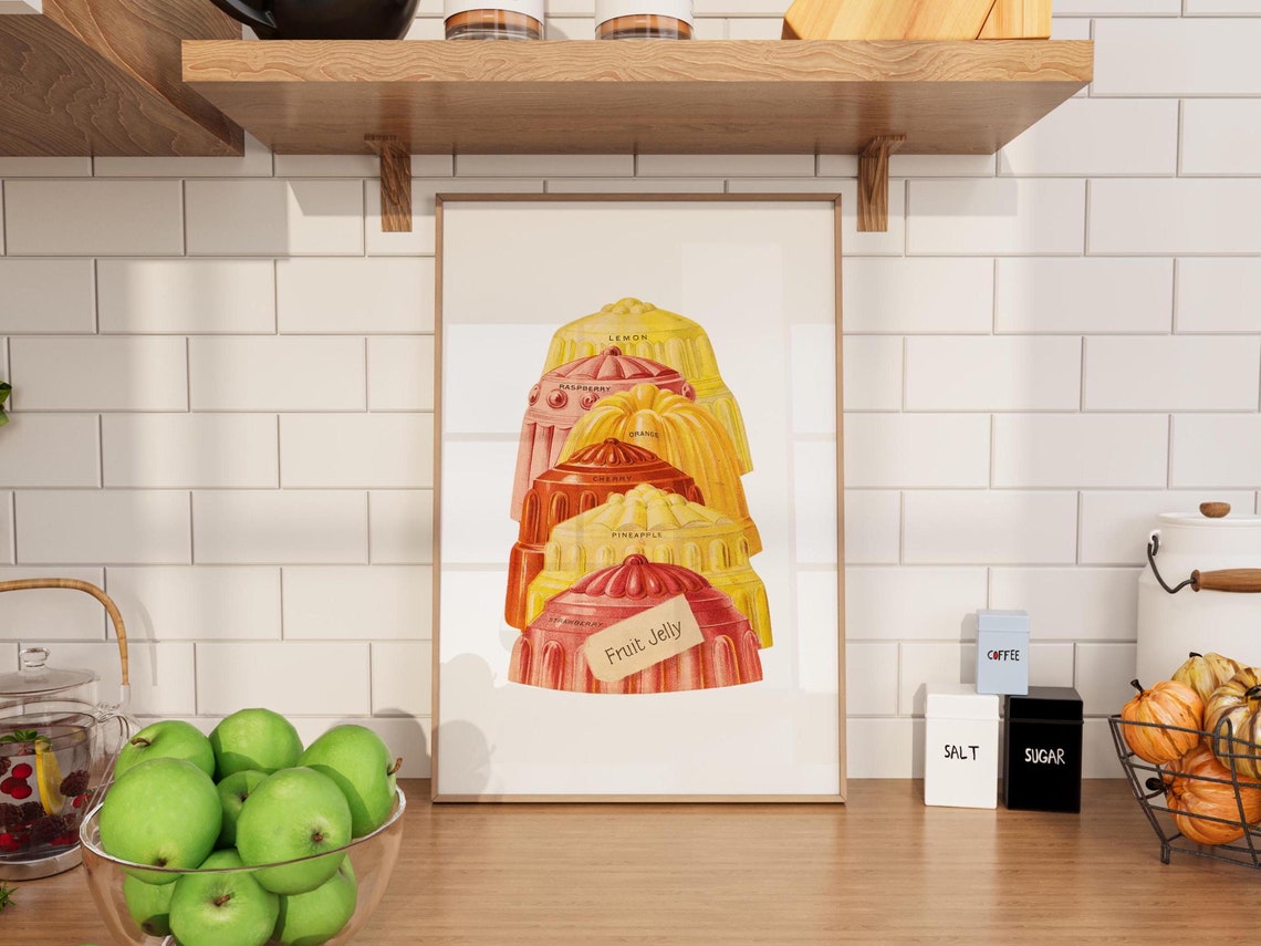 Vintage Fruit Jelly Gelatin Molds Retro Kitchen Illustration Poster
