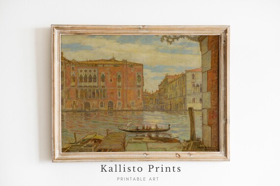 Venice Canal With Gondola And Pink Palazzo Vintage Italian Poster