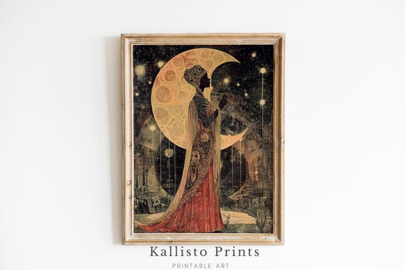 Celestial Goddess Art Print Mystical Moon Fantasy Wall Ethereal Divine Feminine Illustration Cosmic Witch 1057