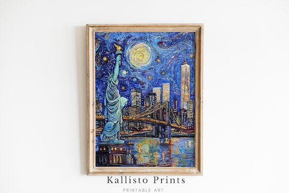 Starry Night New York City Wall Art Statue Of Liberty Skyline Decor523