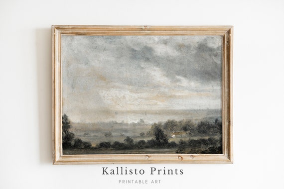 Moody Pastoral Landscape Painting Soft Vintage Countryside Art Print Misty Morning Wall Serene Nature Decor Rustic Decor207