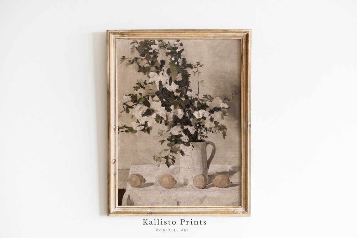 Vintage Floral Still Life Art Print, Rustic Botanical Decor