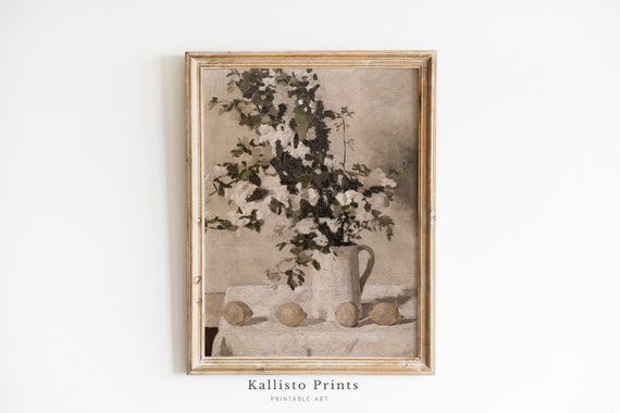 Vintage Floral Still Life Art Print, Rustic Botanical Decor