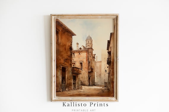 Old Italian Street With Domed Bell Tower Vintage Architecture Poster