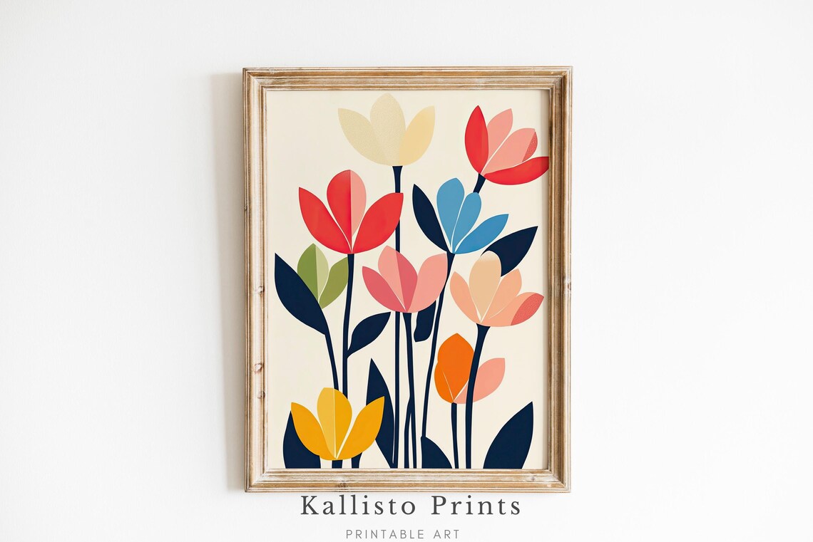 Minimalist Tulip Flower Poster Colorful Modern Botanical Scandinavian