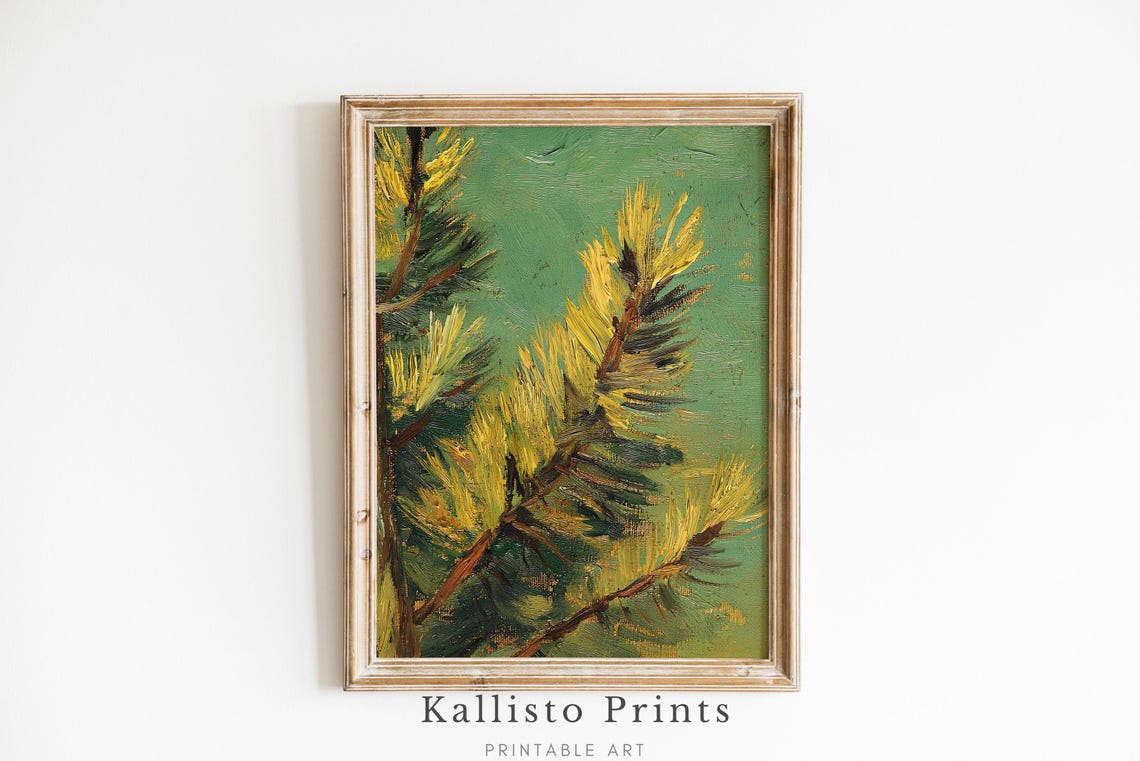 Green Pine Branch Close Up Poster Nature Inspired Botanical Earthy Art