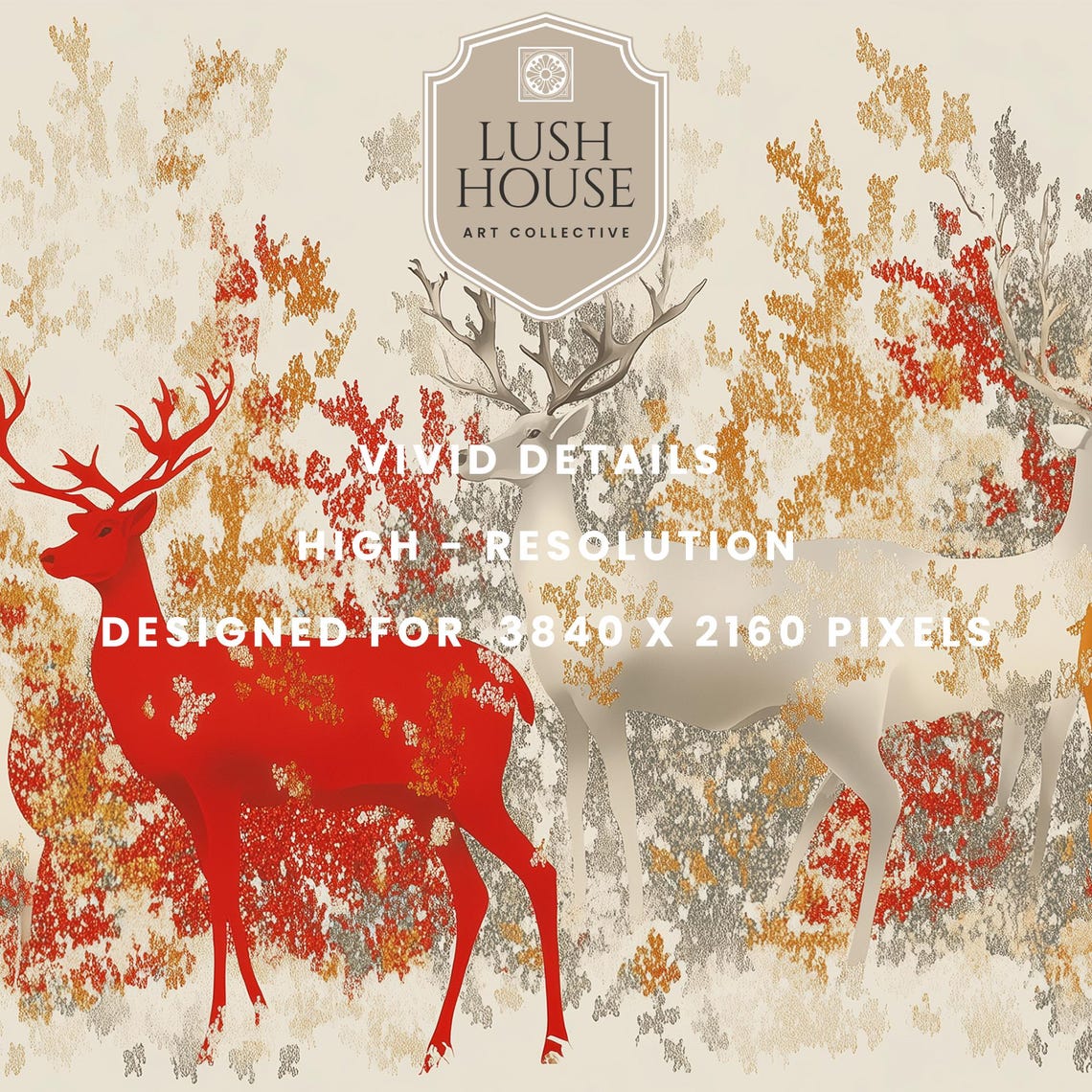 Stylized Red Stags Among Autumn Foliage Abstract Nature Art Poster - Image 2