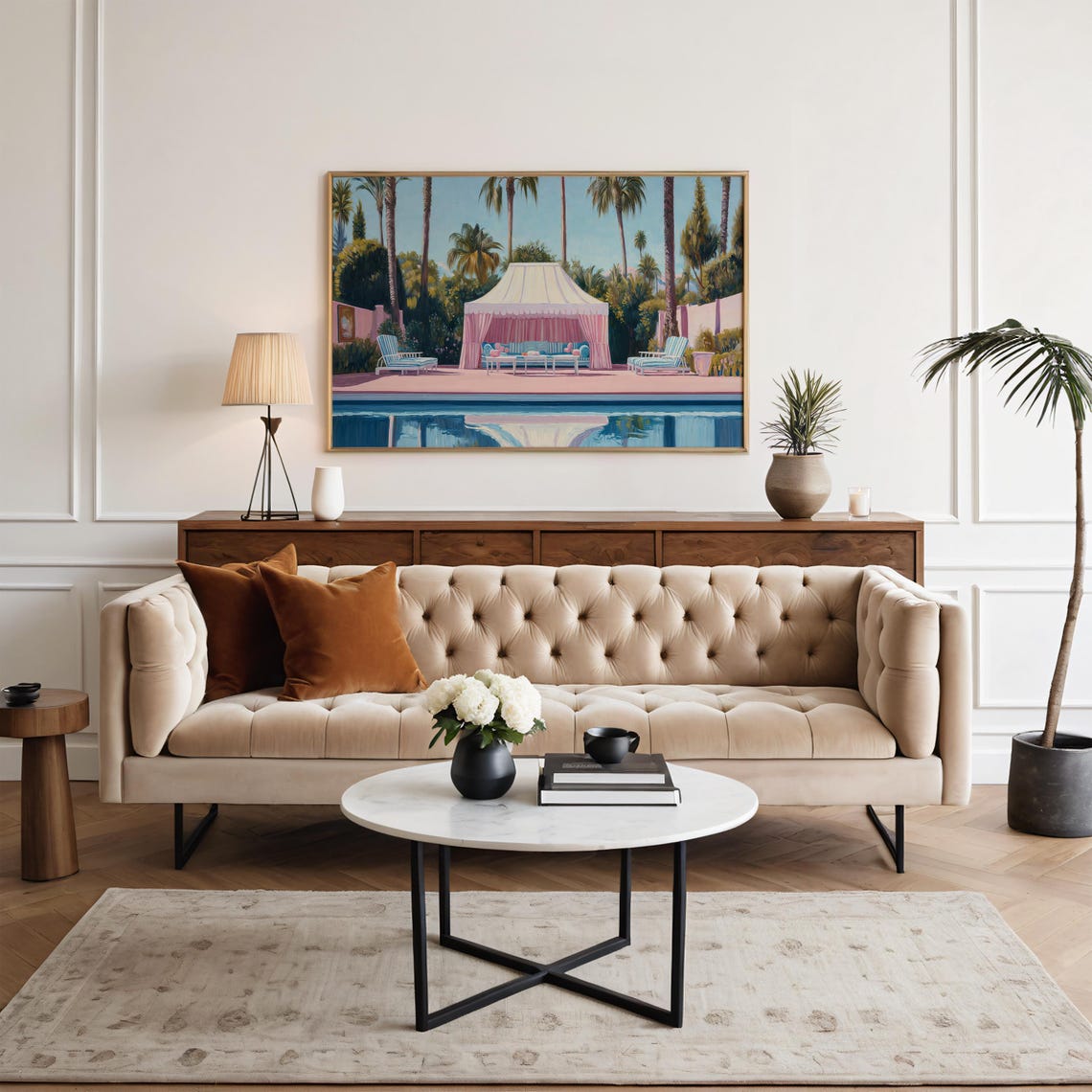 Palm Springs Pink Poolside Cabana Palm Trees Summer Resort Art Poster - Image 2