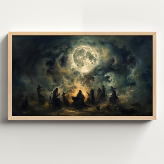 Coven of Witches Gathering Under a Full Moon on a Smoky Night Poster