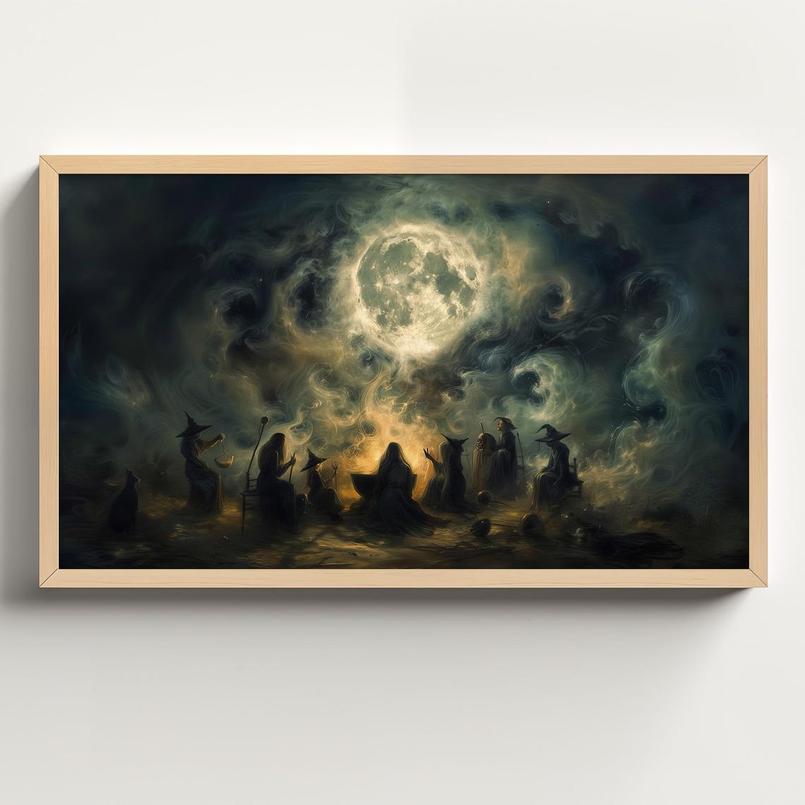 Coven of Witches Gathering Under a Full Moon on a Smoky Night Poster