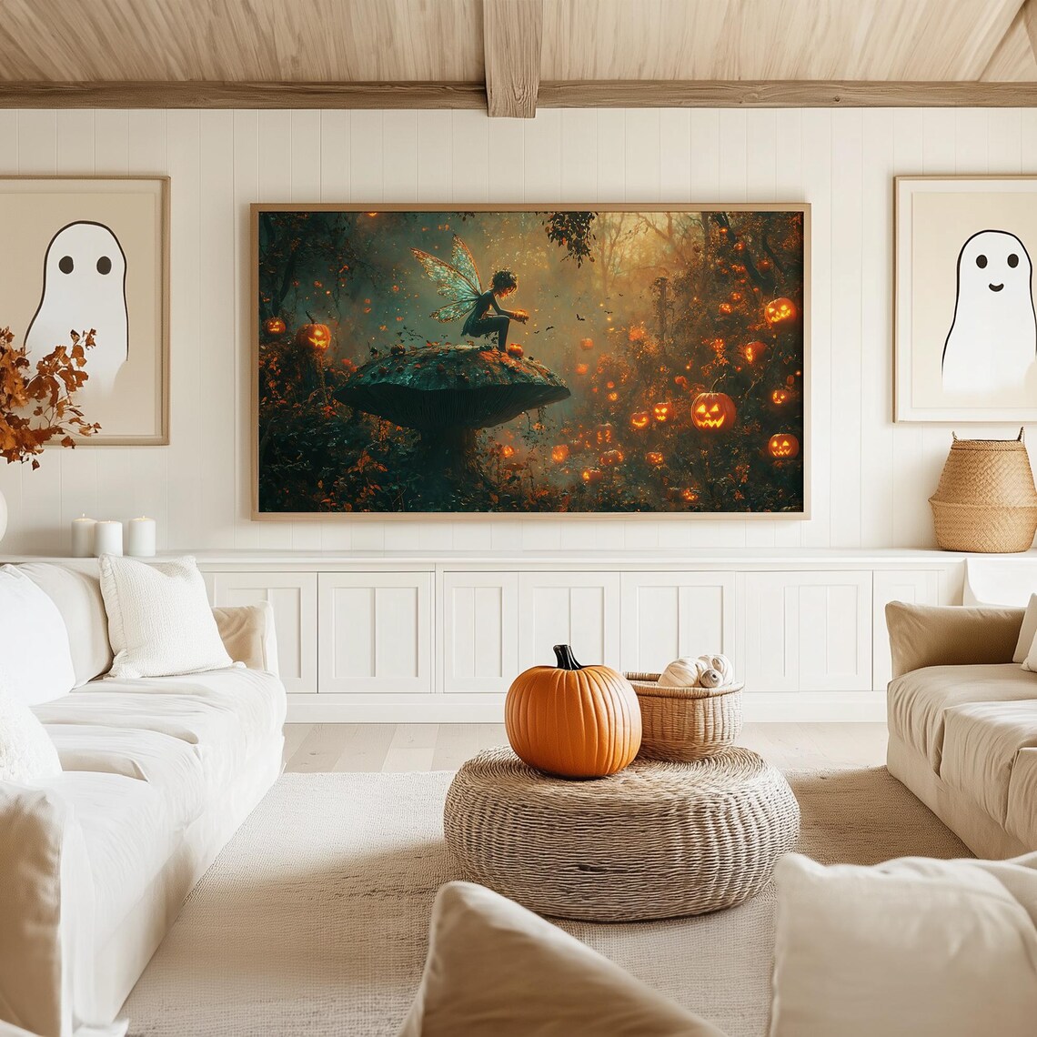 Pumpkin Fairy on a Mushroom Among Glowing Jack O Lanterns Halloween Poster - Image 5
