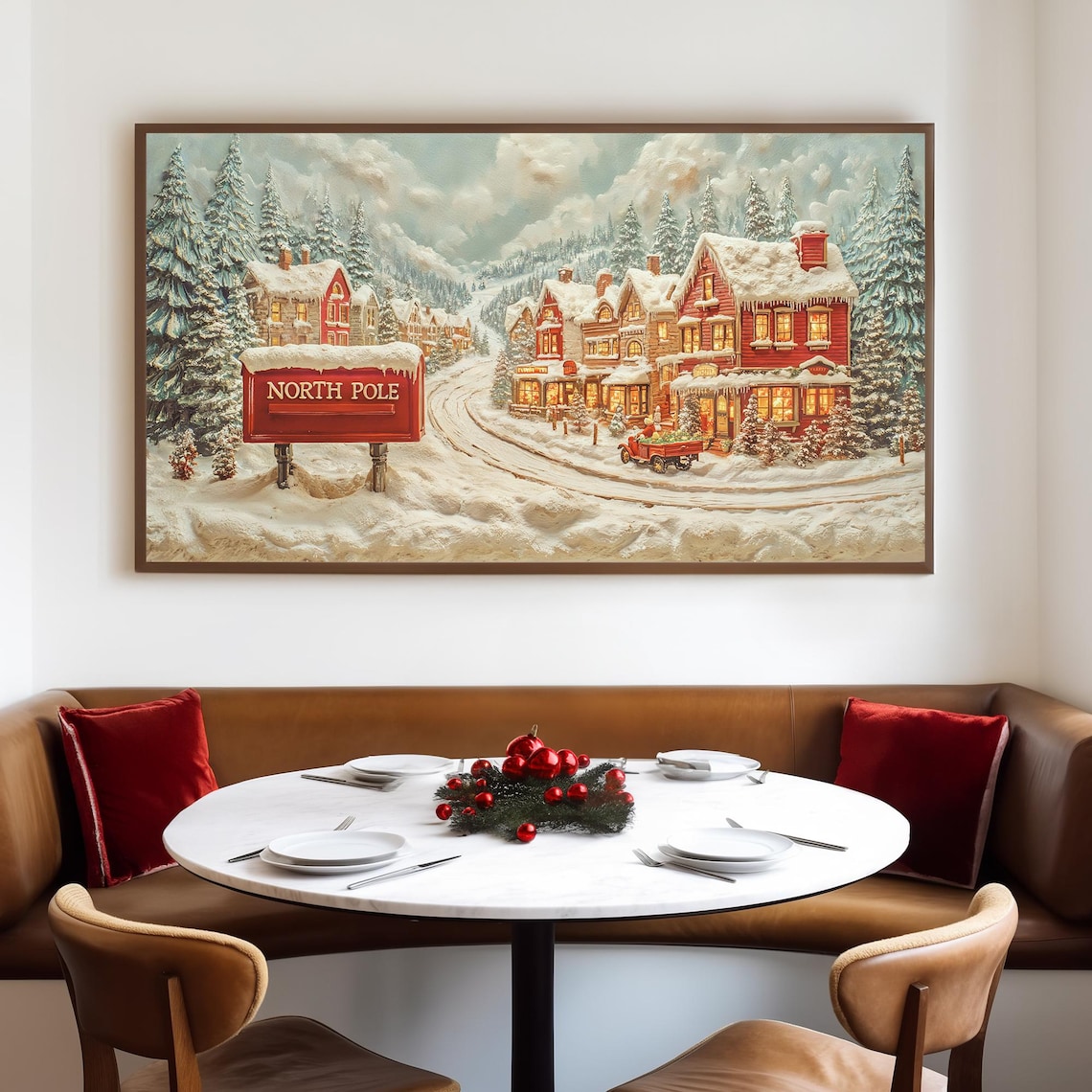 North Pole Winter Village Red Sign Whimsical Christmas Painting Poster - Image 4